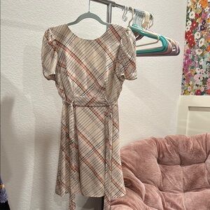 Plaid Mini Dress - Cream and Red